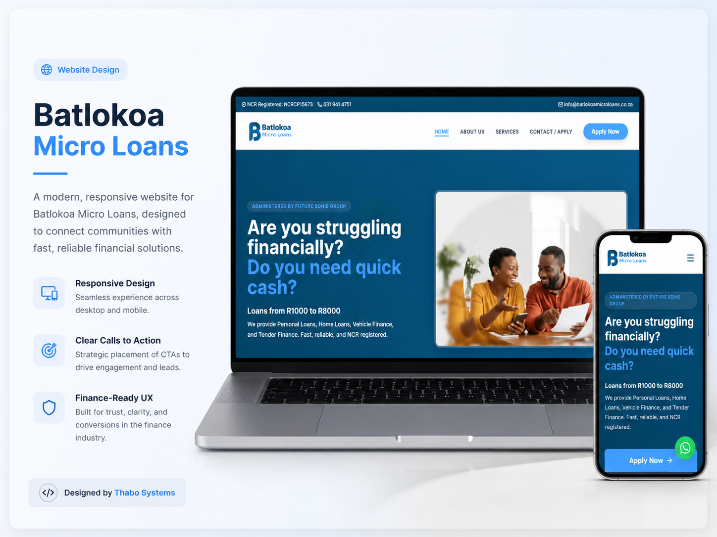 Batlokoa Micro Loans responsive website mockup by Thabo Systems