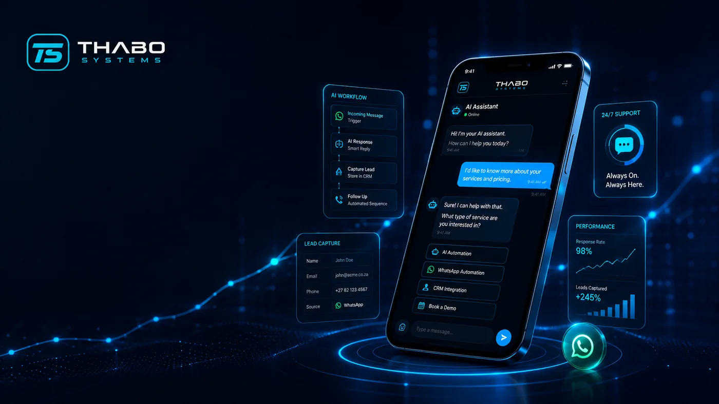 AI and WhatsApp automation interface for customer support and lead capture