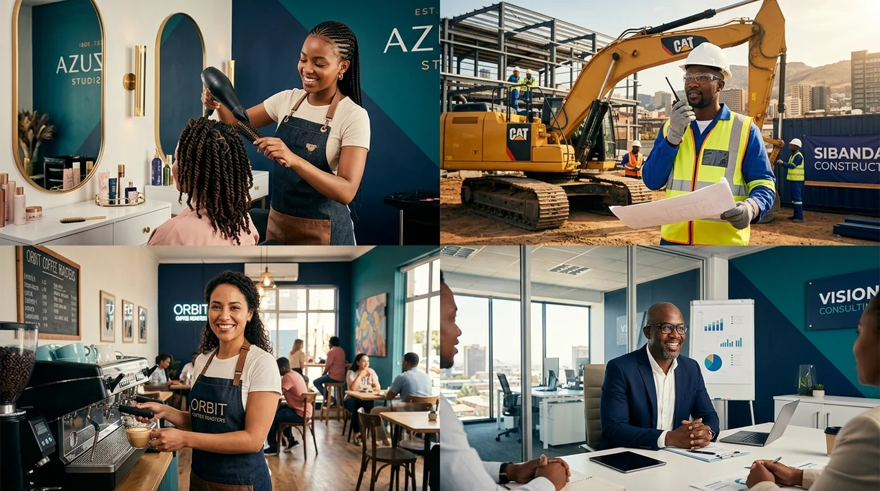 Different small businesses in South Africa that benefit from a professional website: salon, construction, cafe, consultant